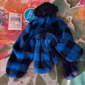 Kids Checkered Winter Hat and Gloves Set